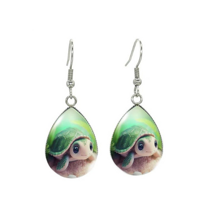 TurtleTear Drop Earrings: 2024 New Glass Cabochon Handmade